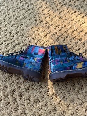 Vintage Doc Martens Rare 90s Velvet Multicolor Brushstroke 1460 Boots UK 6 US 8